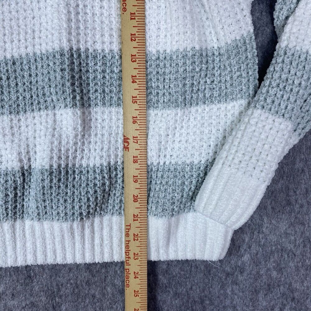 Bearpaw Women’s Chenille Sweater Chunky Knit Striped White & Gray Size Large - Picture 7 of 11